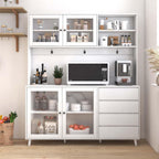 63'' Kitchen Pantry Cabinets with Microwave Shelf, Freestanding Pantry Cabinet with Doors & Countertop, Coffee Bar Hutch & Kitchen Hutch Storage Cabinet with Drawers for Dining Room (White)