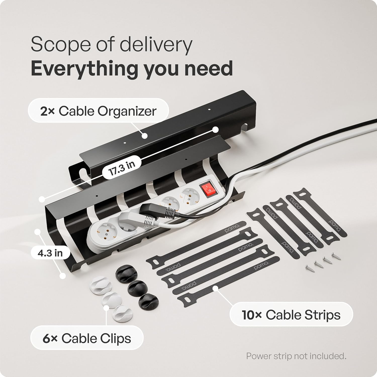 PAMO Cable Management Under Desk for Easy mounting Under-Table I Set of 2 - with 10X Cable Ties I Desk Organizer for Office/Home Office Table Thoughtful Cable Tray Holder