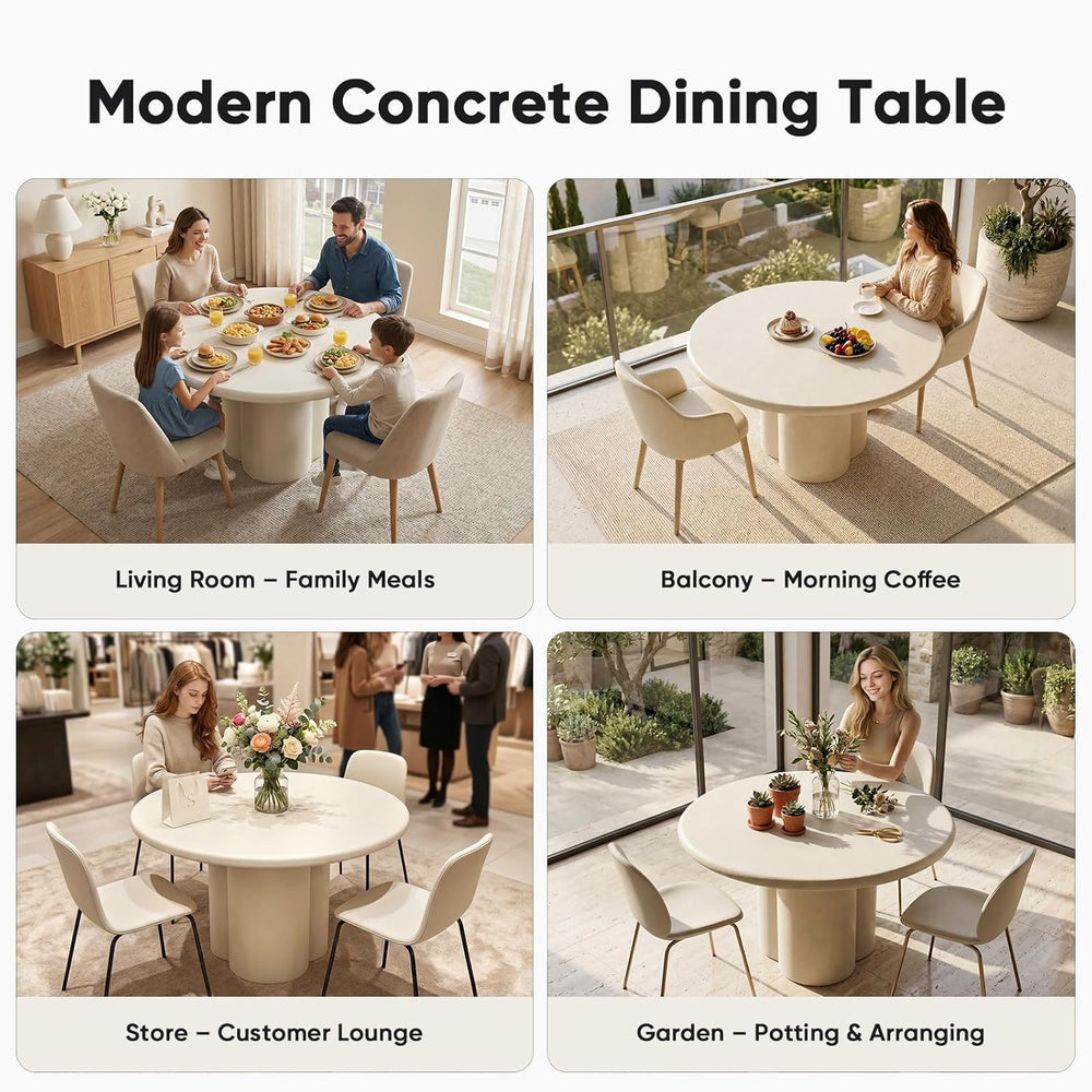 45-Inch Thick Concrete Dining Table for 4. Unique Cloud-Shaped Base, Sturdy D...