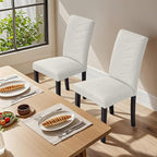 VECELO Upholstered Dining Chairs Set of 2, Fabric Wood Legs High Back for Kitchen Living Room, Beige