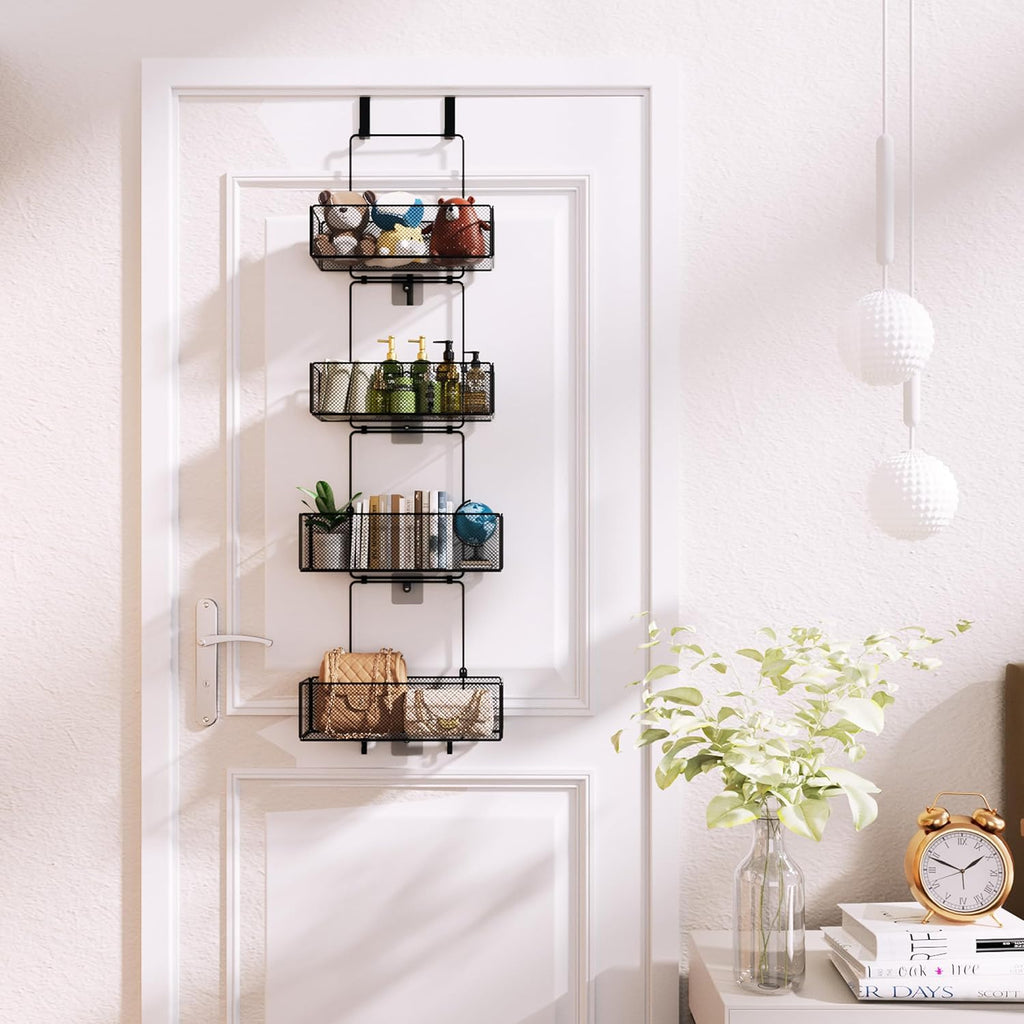 HapiRm Over Door Organizer Storage - Separable Door Organizer Hanging with 4 Metal Large Capacity Baskets for Bathroom Bedroom Kitchen Pantry Closet (Black)