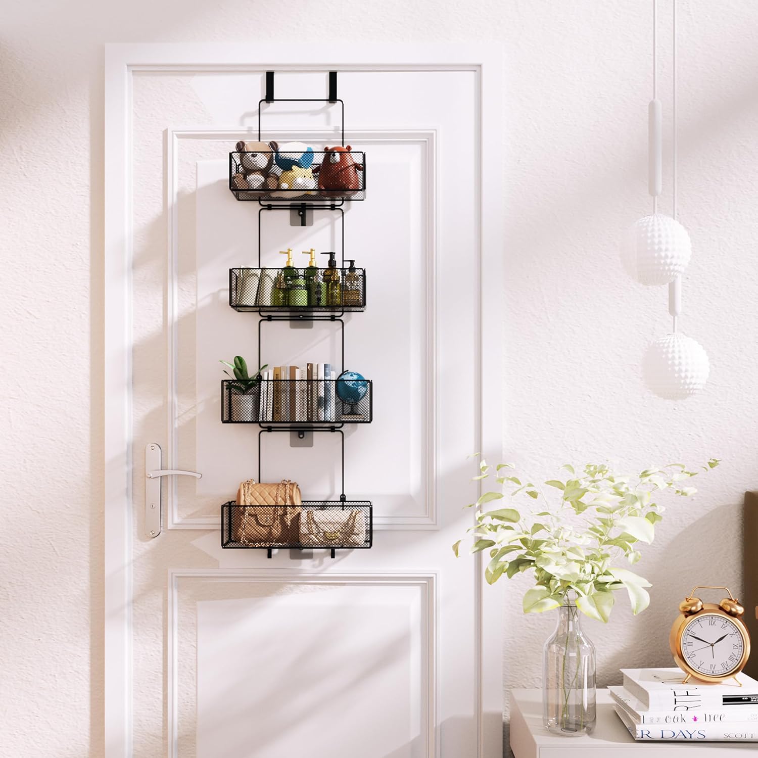 HapiRm Over Door Organizer Storage - Separable Door Organizer Hanging with 4 Metal Large Capacity Baskets for Bathroom Bedroom Kitchen Pantry Closet (Black)