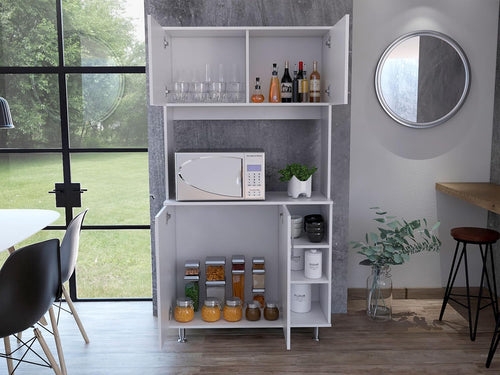 37.4" D*15.7" W*70.86" H Freestanding Kitchen Pantry with 2 Shelves, 2 Double Doors, Rectangular Storage Cabinet, Modern Minimalist, for Living Room, Dining Room, White