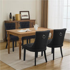 Modern Leisure Linen Dining Chairs Set of 4, Upholstered Dining Chair with Solid Wood Legs, Mid-Century Dining Room Chairs with Pull Ring and Tufted Backrest, Black