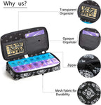 Weekly 7 Day Pill Organizer Case 2 Times a Day (AM/PM), Large Portable Pill Box 7 Day for Vitamin Medicine, Pill Case with Quilted Fabric Zipper Cute Bag for Travel or Daily