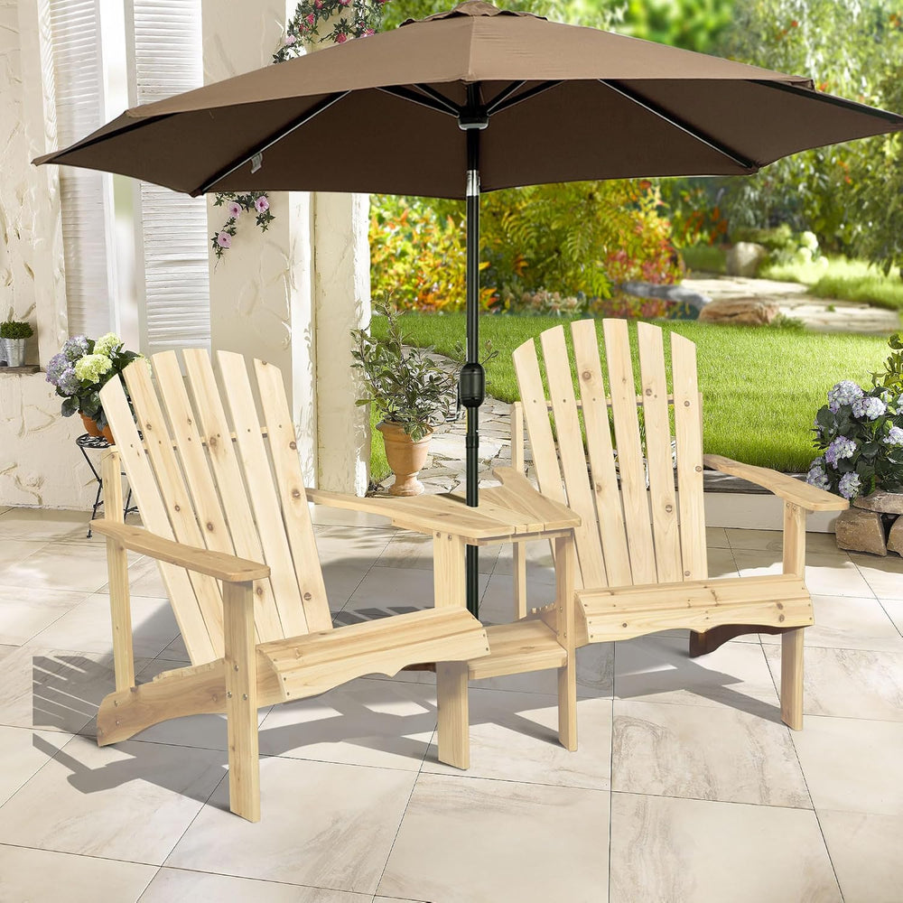 Adirondack Chair Set, 2 Wooden Outdoor Chairs with Center Table and Umbrella ...