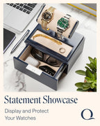 QWATCH Watch Stand Display Case - Acrylic Watch Box for 2 or 4 Watches with Jewelry Valet Tray and Drawer
