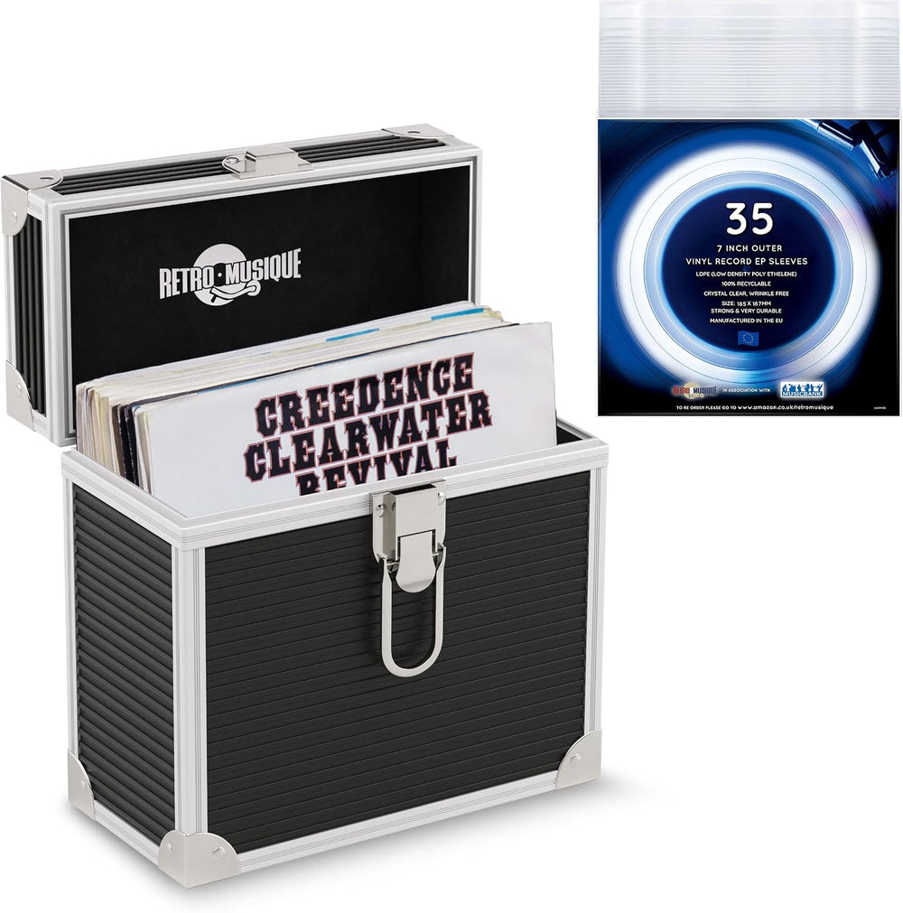 Aluminium 7" Vinyl Record EP Storage Case Holds up to 35 EPs (in PVC Sle...
