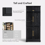 78.2" Tall Farmhouse Kitchen Pantry Cabinet with Adjustable Shelves, Storage Cupboard with 8 Door Shelves and Hidden Drawer, Kitchen Hutch with Wine Rack for Dining Room, Bathroom, Black