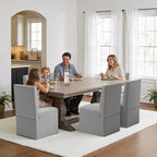 Grey Upholstered Dining Chairs Set of 4, Kitchen & Dining Room Chairs, Mid Century Modern Chairs, Linen Dining Chairs with Wooden Frame, Fabric
