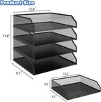 Natwind 4-Tier Stackable Paper Tray, Metal Mesh Desktop Organizer, A4 Paper Sorter, Letter Trays,File Folder Sorter Organizer with Sliding Tray for Home, Office, School (Black)