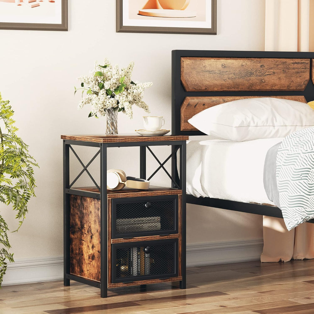 VECELO End Side Table, Modern Night Stand with Storage Space and Door, Set of...
