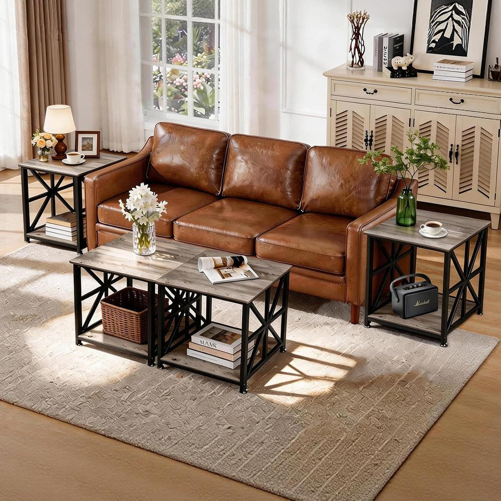TooCust Square End Table with Storage Shelf, 24 inch Large Side Table with Ro...