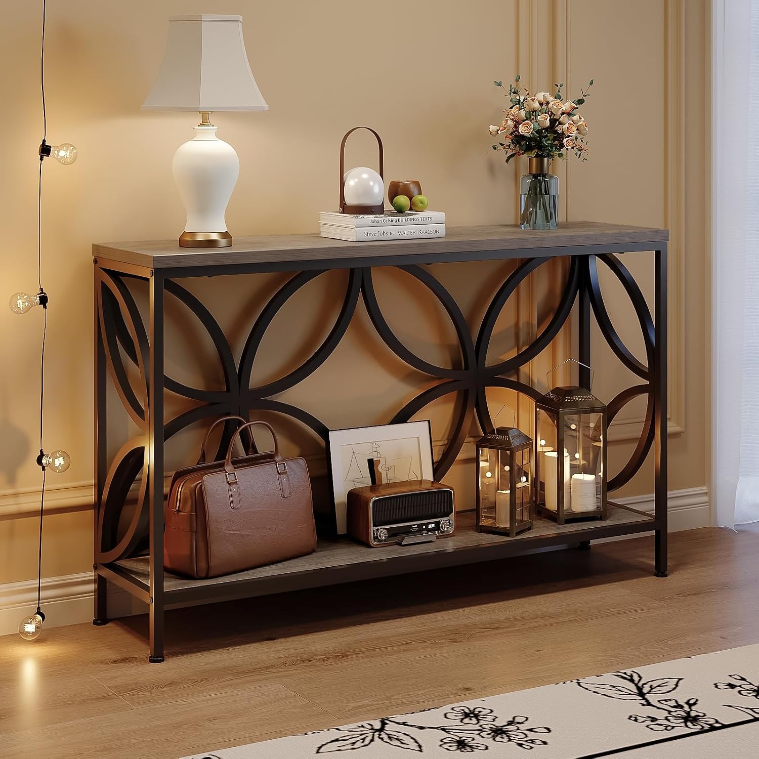GiftGo Narrow Sofa Table 47.2 Inch, Industrial Sofa Table Behind Couch, Vintage Entry Console Table with Storage for Entryway, Living Room, Foyer, Elegant Design (Grey, 47.2)