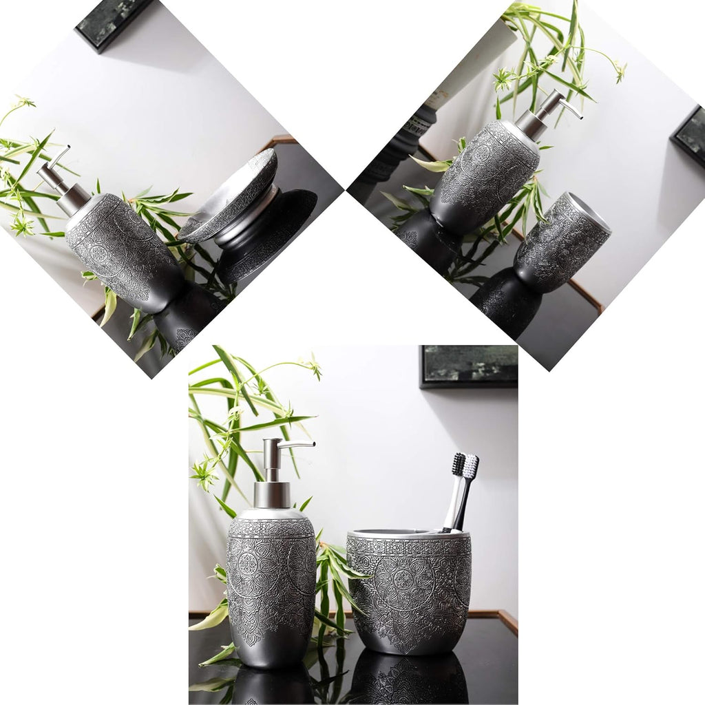 Hymmah Bathroom Accessories Set,Toothbrush Holder,Farmhouse Bathroom Decor,4 Pcs Resin Gift Set Apartment Necessities, Contain Toothbrush Cup,Soap Dispenser,Soap Dish,Tumbler