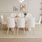 Ebullient 67" White Dining Table Set for 8, 9 Piece Kitchen Table & Chairs | Marble-Look Top, Ripple Pedestal Base, 8 Cream White Chairs; Easy 4-Screw Setup; Easy-Clean Surface for Family Dining at Home