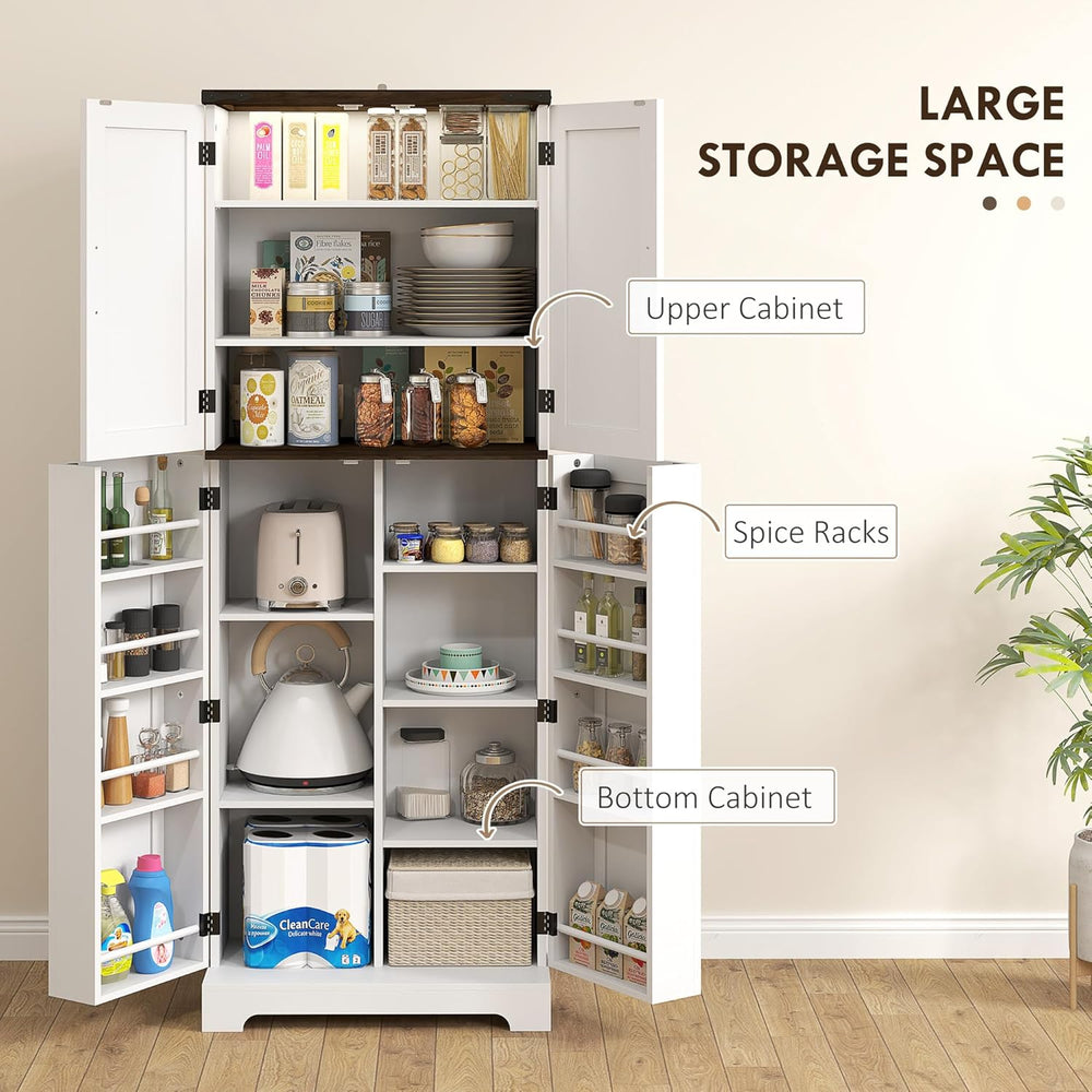 HOMCOM 64" Kitchen Pantry Cabinet with LED Motion Sensor Light, Farmhous...