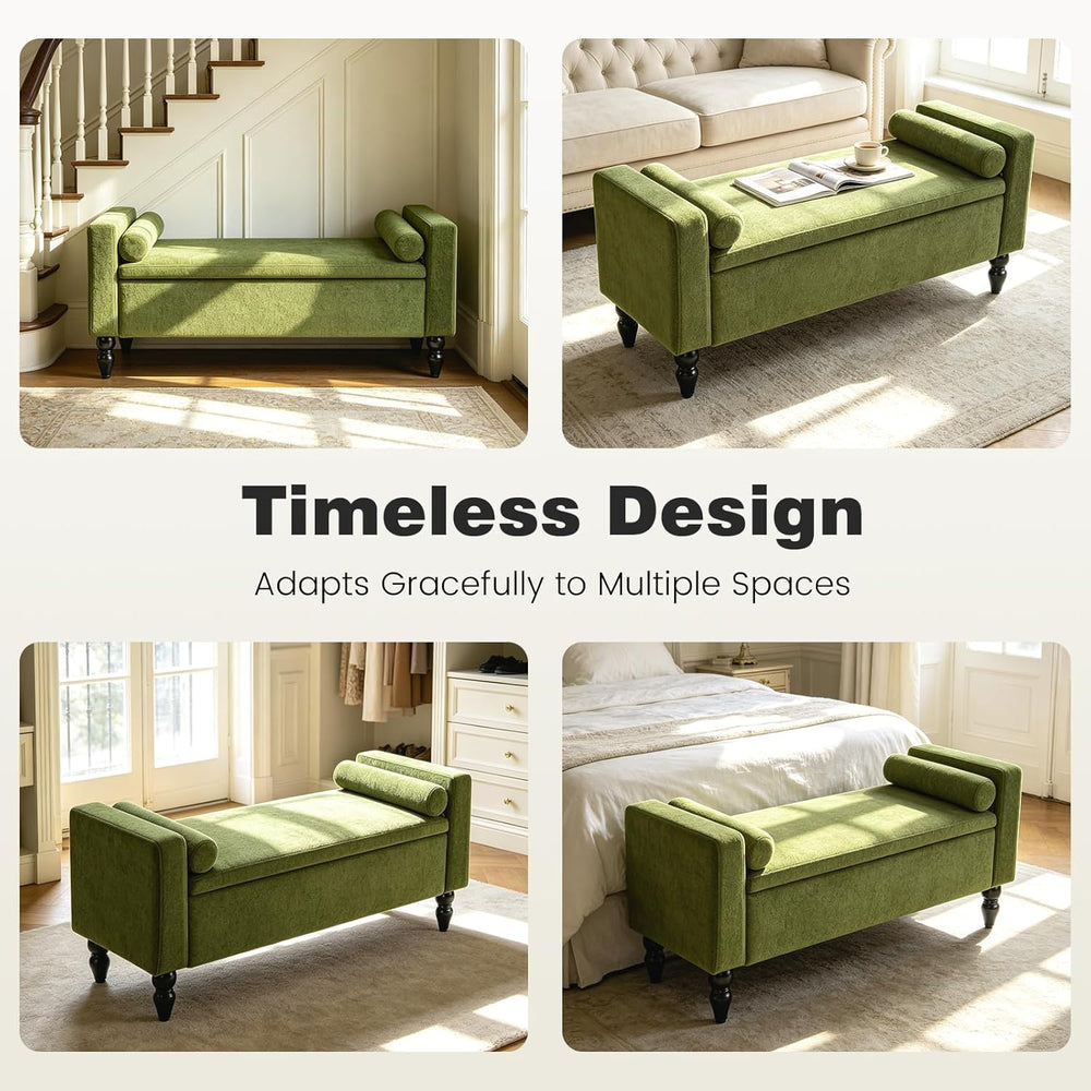 End of Bed Bench for Bedroom, 45.7" Linen Storage Ottoman Bench with Rem...
