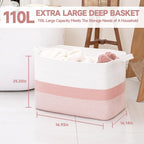 CLHMILY&Z Stylish Square Cotton Rope Storage Basket (Pink & White, 110L)