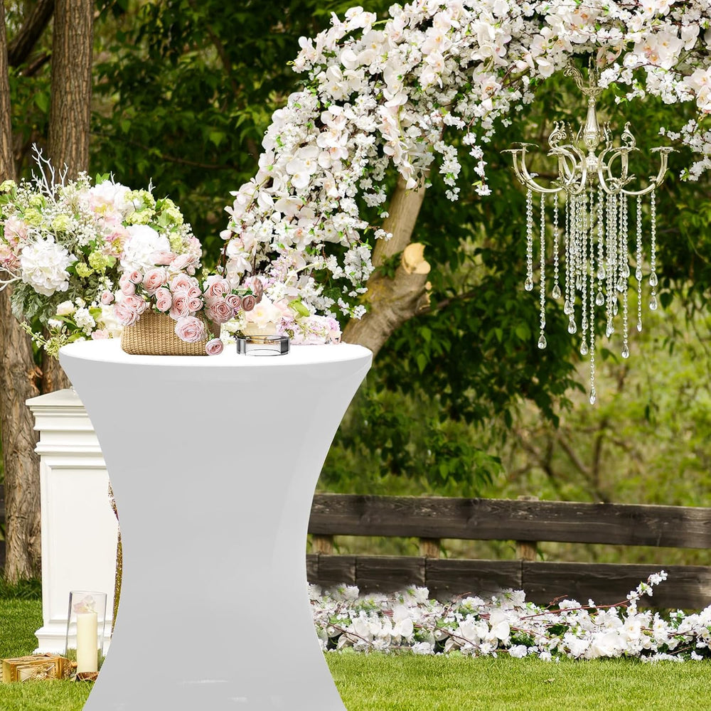 2 Pack 32in Round Bar Height Cocktail Table with 2 White Covers