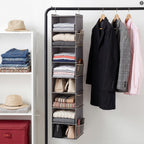 YOUDENOVA Upgraded Hanging Shoe Organizer for Closet, 8-Shelf, Grey | Extra Wide Design, 8 Side Pockets, Hanging Shoe Rack Hanger, Dorm Storage, Perfect for Storing Shoes, Hats, Clothes, Jeans