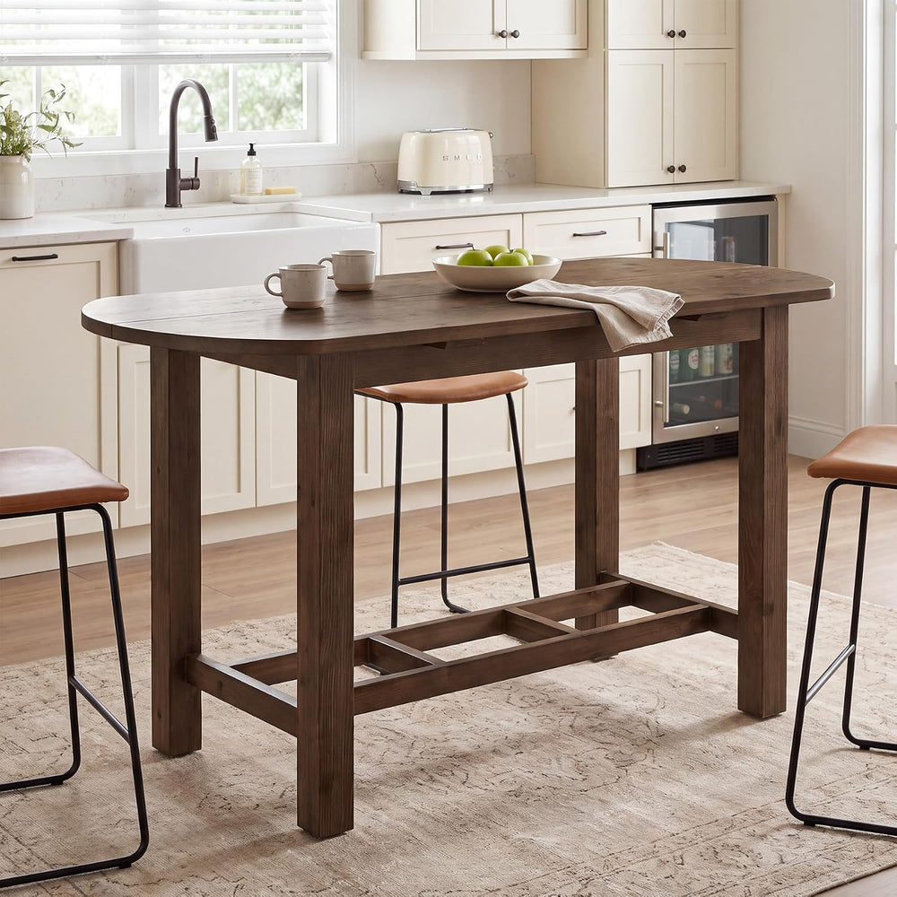 63" Solid Wood Kitchen Island, Island Table with Oval Tabletop | Farmhou...