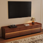 POVISON Fully-Assembled Mid Century Modern TV Stand, 78.74" Wood Media Console with Adjustable LED Light, Entertainment Center with Storage for Living Room