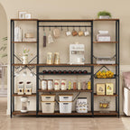 UPOSOJA 62.4in Large Bakers Rack with Power Outlet, Wide Kitchen Microwave Stand with Storage Shelves, 5-Tier Coffee Bar, Wine Rack, Goblet Holder, 8 Hooks, Wire Basket(Rustic Brown, Large)