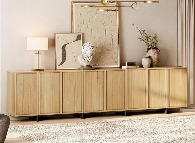 WAMPAT Multifunctional TV Stand for 32-110 Inch TVs, Modern TV Console Entertainment Center with T-Shaped Legs, Media Console Table for Living Room, Bedroom, Oak