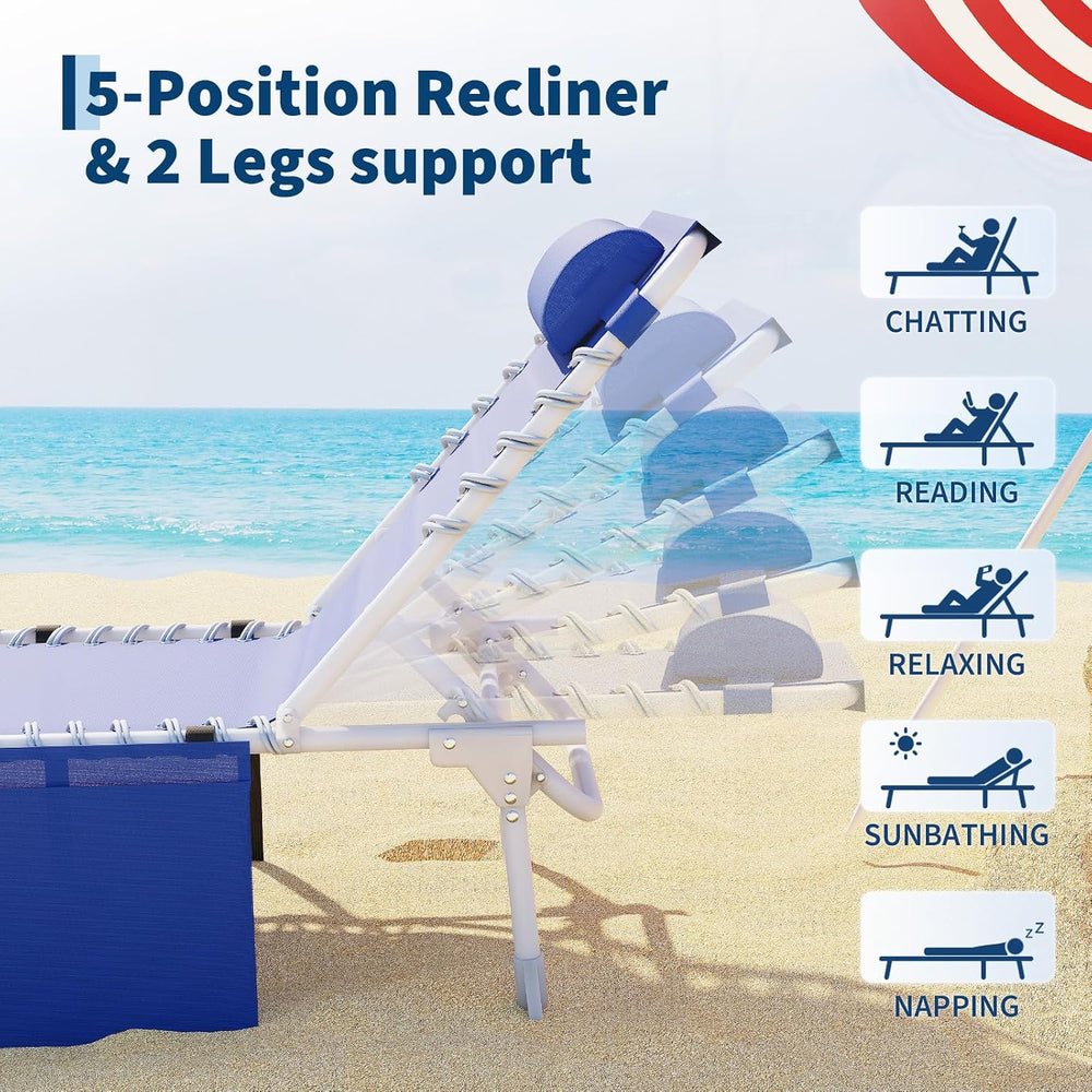 Garvee Tanning Chair with Face Hole, 3-in-1 Outside Beach Lounge Chair with F...
