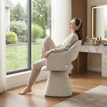 360° Swivel Dining Chair with Arms, Chenille Upholstered Barrel Accent Kitchen Chairs with Hollow High Back, Vanity Chair for Bedroom, Beige, 1PC