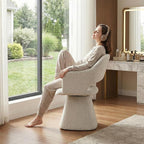 360° Swivel Dining Chair with Arms, Chenille Upholstered Barrel Accent Kitchen Chairs with Hollow High Back, Vanity Chair for Bedroom, Beige, 1PC