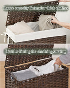 Laundry Hamper with Lid Wicker Laundry Basket 112 L (29.6 Gal) Laundry Hampers Handwoven Rattan Laundry Hamper with Handles 3 Removable Washing Bag, 6 Mesh Bags for Bathroom Bedroom Brown