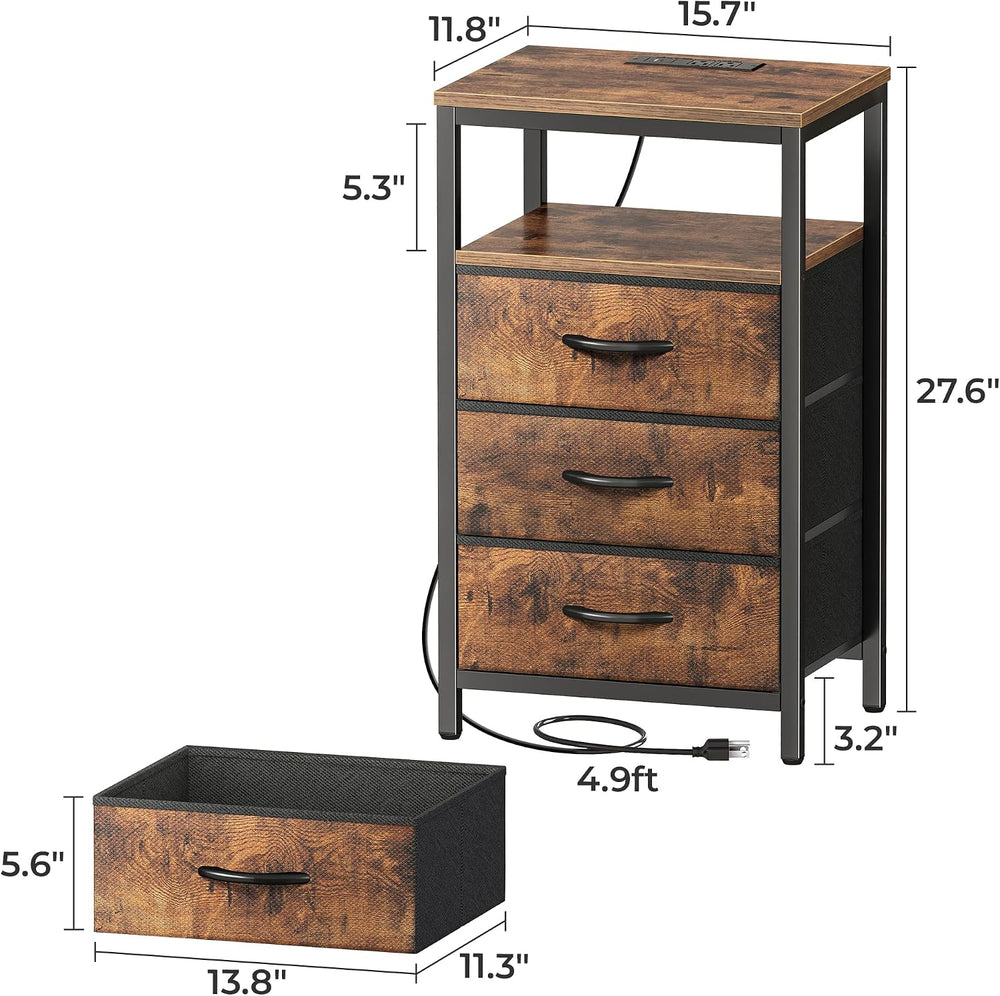 Huuger Nightstand with Charging Station, 27.6 Inch Bedside Table,Side Table