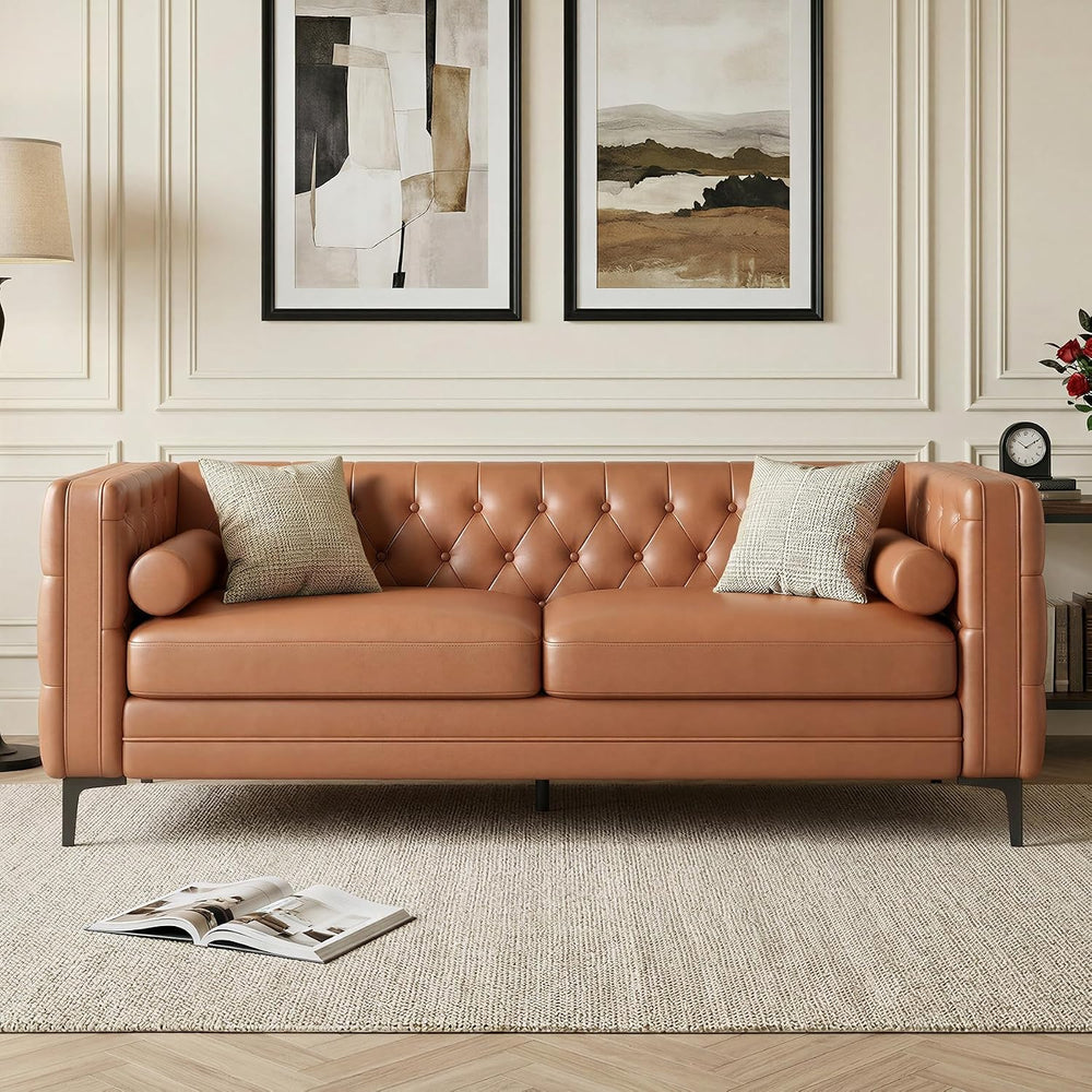 Luxanimarion Faux Leather Couch for Living Room, Mid-Century Modern Sofa with...