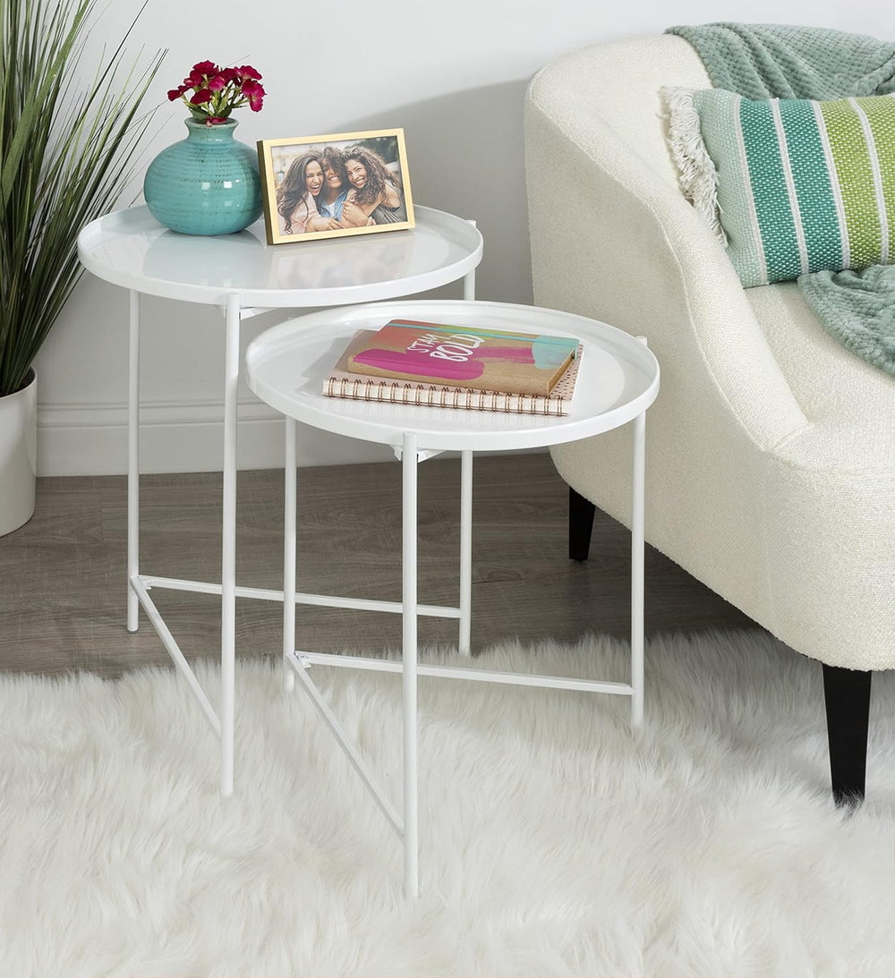 Kate and Laurel Ulani Modern Nesting Side Table, Set of 2, White, Sophisticat...