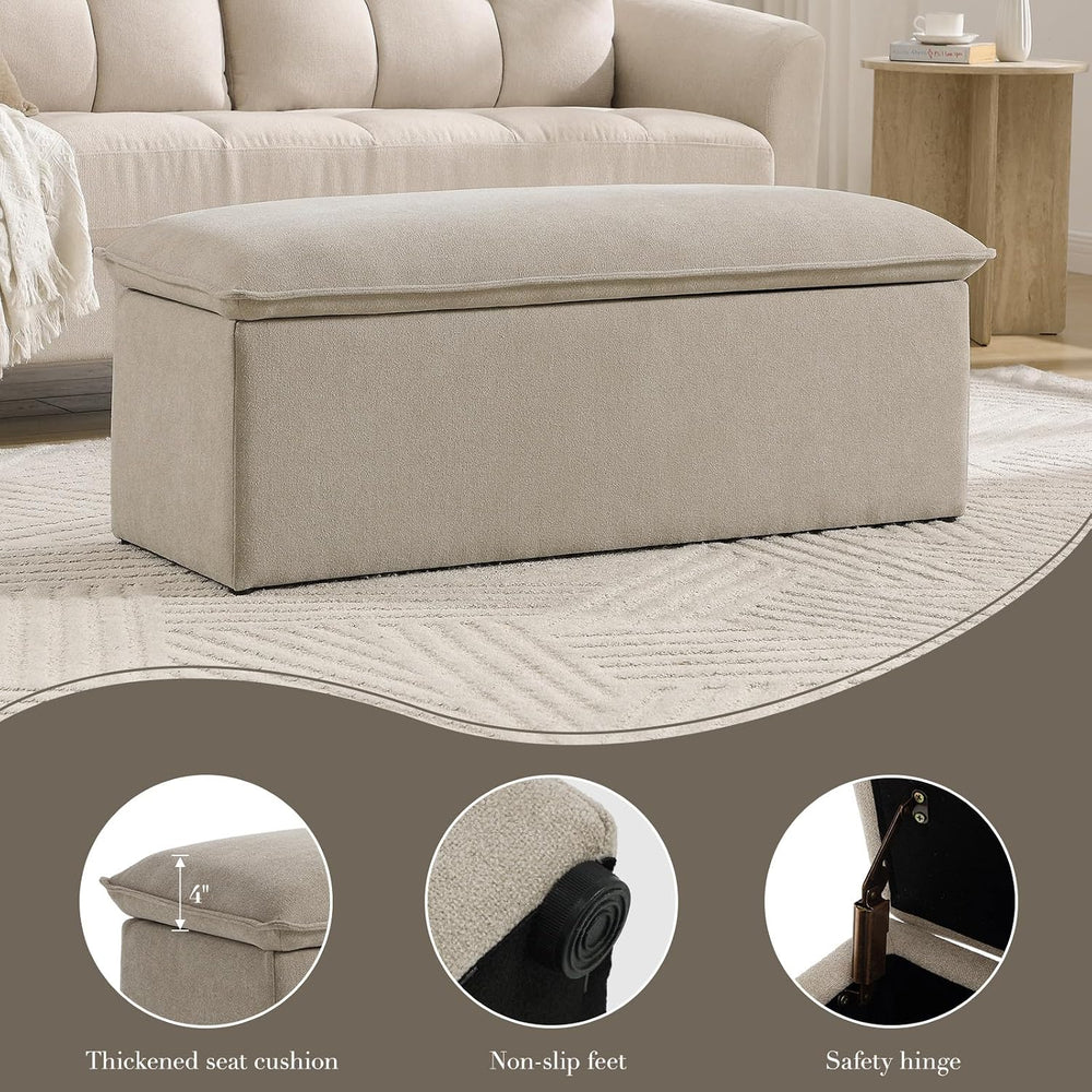 CIMOTA Storage Ottoman Bench, Upholstered End of Bed Storage Bench with Safet...