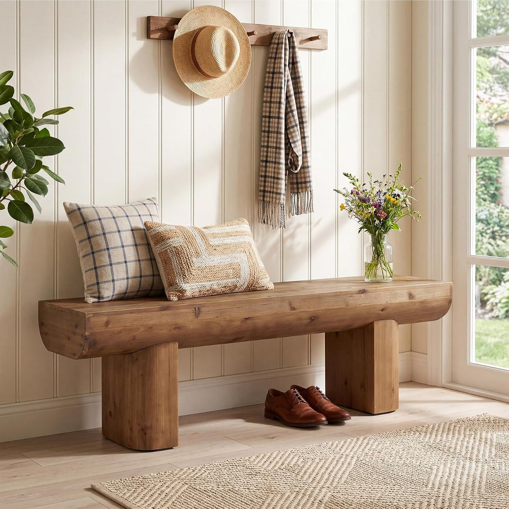 55'' Solid Wood Entryway Bench, Farmhouse Wood Dining Bench, Rustic E...