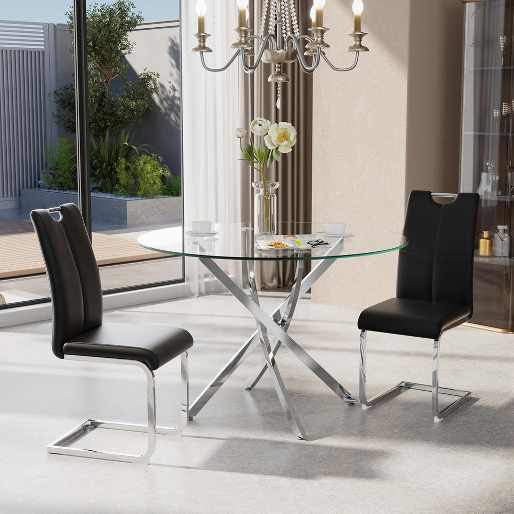 36-Inch Round Tempered Glass Dining Table for 2-4 Person Space-Saving Small K...