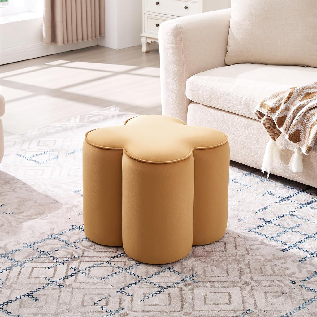 Zesthouse Flower Pouf Ottomans Foot Rest Set of 2, Velvet Poofy Ottomans | Large Ottoman Footstool for Couch, Modern Living Room Stool Seat, Cute Square Vanity Stool for Bedroom, Camel Dorm Foot Stool