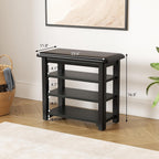 Shoe Rack Bench with Leather Cushion 3-Tier Shoe Rack Organizer for Entryway Hallway or Living Room Farmhouse Rustic Wooden Seat Bench Black 11.8" Dx23.6 Wx20.4 H
