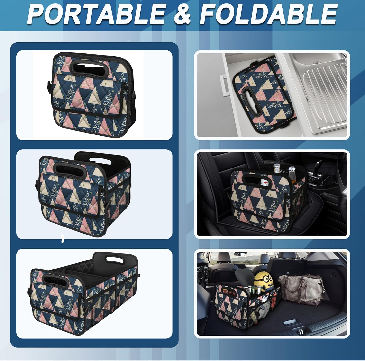Deosk Trunk Organzier and Storage with 6 Big Pocket,Car Accessories for Women/Men 50L Waterproof Polyester for Car/SUV/Minivan/Truck(Medium, Triangle)
