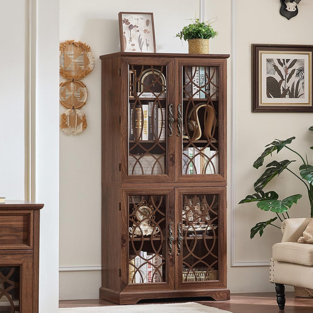 Joaxswe 67" Tall Bookshelf Set of 3, Vintage Book Shelf with Glass Doors...