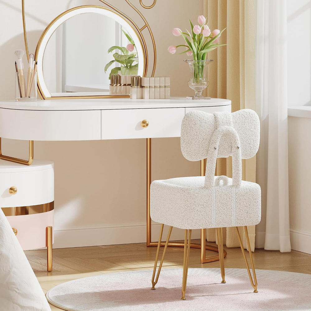 Small Vanity Chair with Storage, Vanity Stool with Folding Back, Chair for Va...