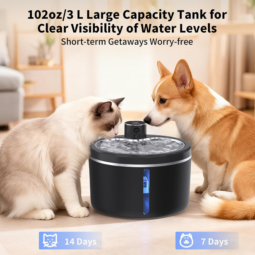 Cat Water Fountain Cordless, 108oz/3L Pet Fountains for Cats Indoor with Stai...