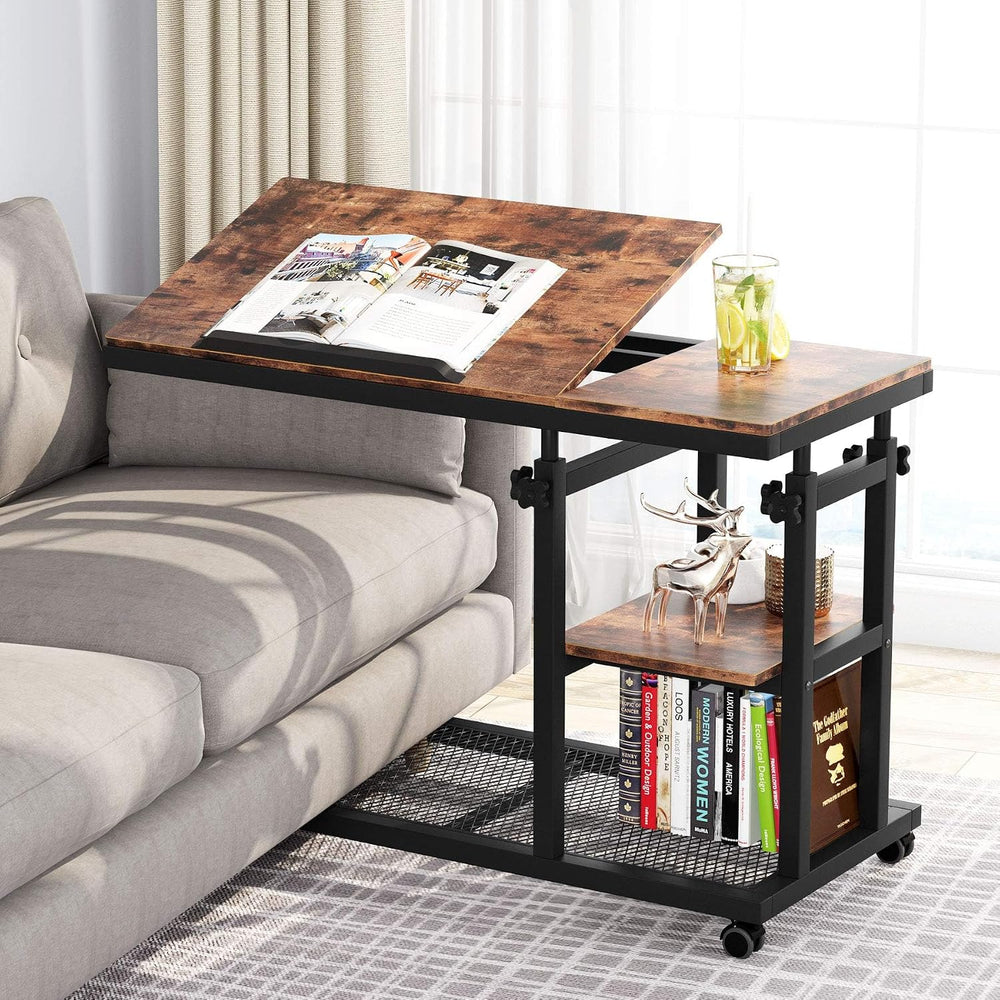 Tribesigns Height Adjustable C Table with Wheels, Mobile Couch Snack Side Tab...
