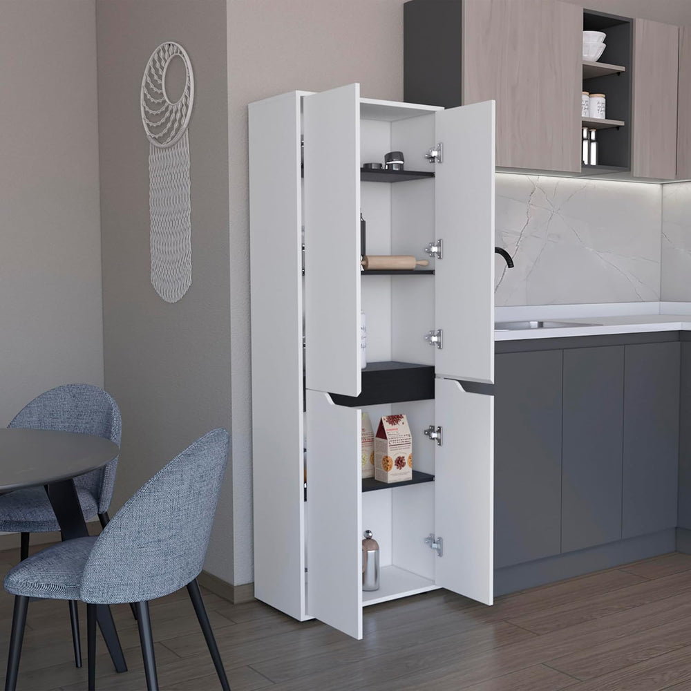 Modern Storage Cabinet Kitchen Pantry Four Doors Five Interior Shelves White ...