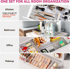 Criusia Large Drawer Organizer Bins 26 Pack | Complete 5 Size Clear Plastic Kitchen Drawer Organizers for Utensils | Bathroom Drawer Organizer Trays | Versatile for Makeup Office Organization