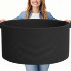 125L Extra Large Blanket Basket, 25" x 16", Jumbo Laundry Woven Baskets Decorative Home, Cotton Rope Basket with Handles, Baby Toy Baskets for Storage, Black, 2PC