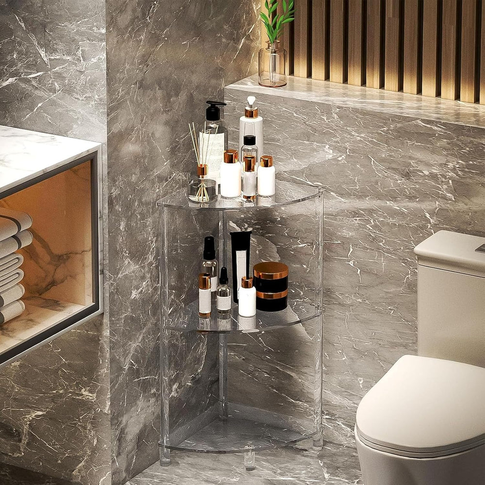Corner Shelf, 3 Tier Acrylic Corner Side Table, 25.6 inch Standing Triangle E...